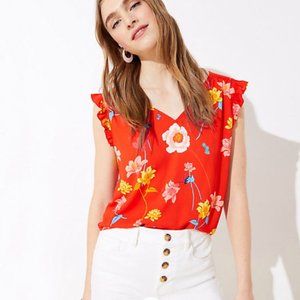 Lily Bar Back Flutter Shell - LOFT - Size Small - "Spring Poppy" - NWT [New]